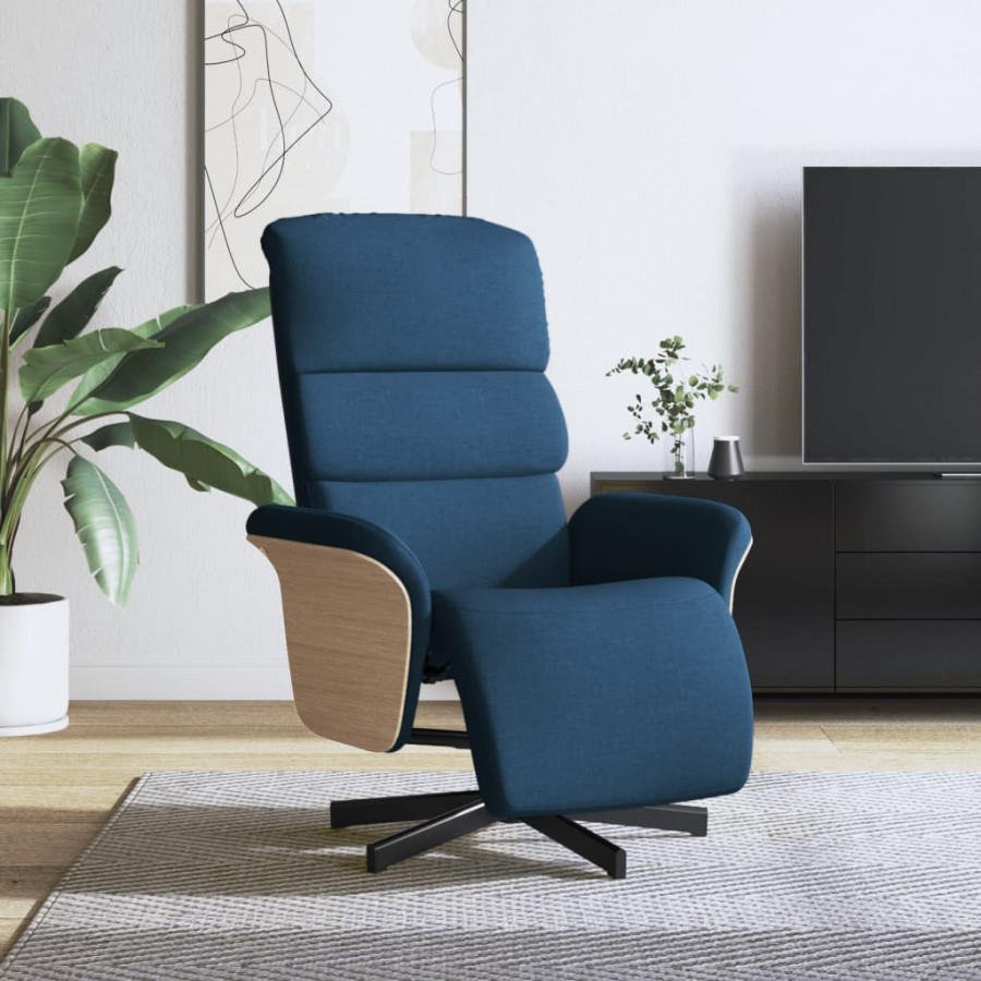 Fauteuil inclinable avec repose-pieds bleu tissu