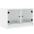 Meuble TV avec portes en verre blanc 68x37x42 cm