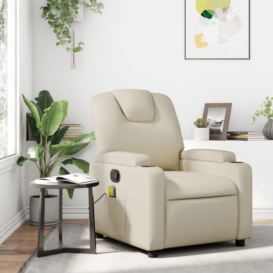 Fauteuil inclinable de massage Crème Similicuir