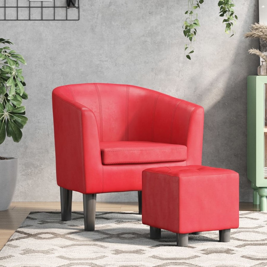 Fauteuil cabriolet avec repose-pied rouge similicuir