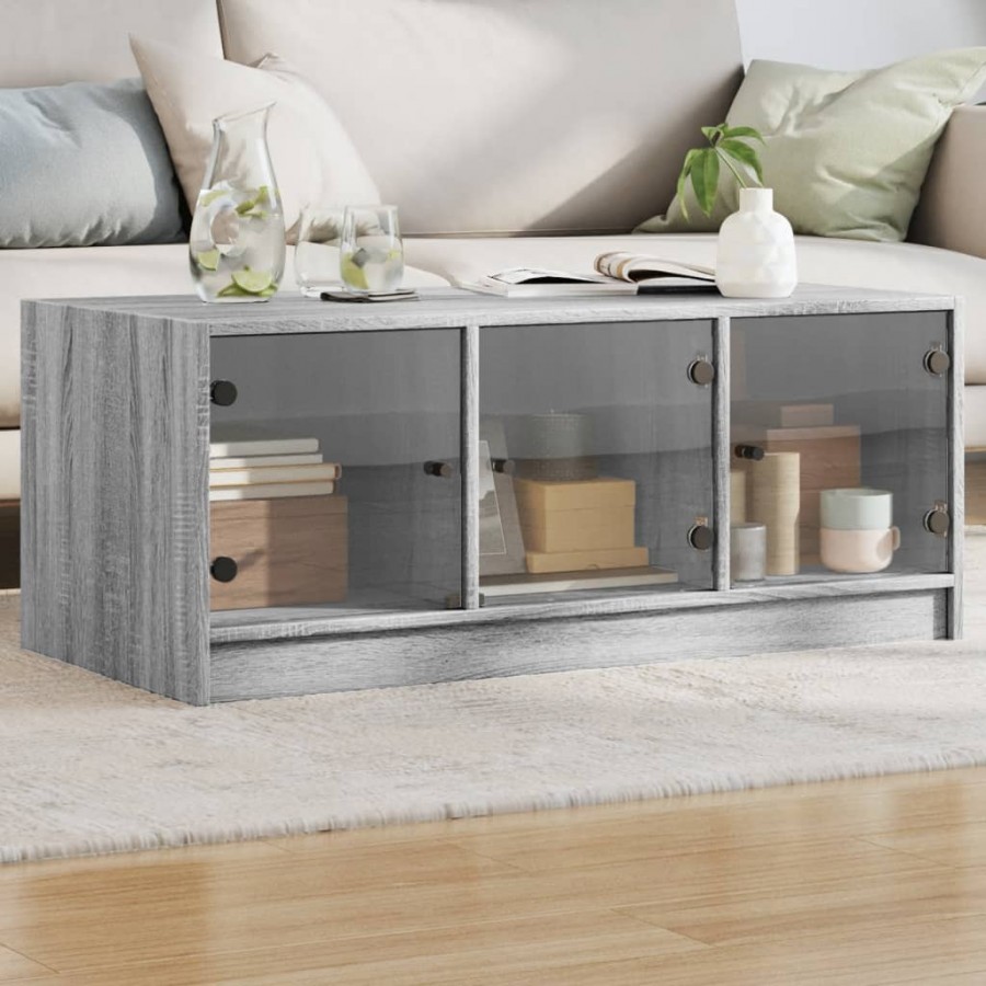 Table basse avec portes en verre sonoma gris 102x50x42 cm