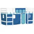 Lit mezzanine enfants et rideaux bleu 90x200cm bois pin massif