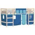 Lit mezzanine enfants et rideaux bleu 80x200cm bois pin massif