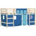 Lit mezzanine enfants et rideaux bleu 80x200cm bois pin massif