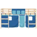 Lit mezzanine enfants et rideaux bleu 80x200cm bois pin massif