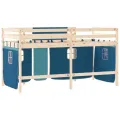 Lit mezzanine enfants et rideaux bleu 80x200cm bois pin massif
