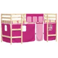 Lit mezzanine enfants et rideaux rose 90x190cm bois pin massif