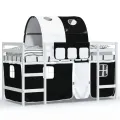 Lit mezzanine enfants et tunnel blanc/noir 90x200 cm pin massif