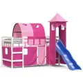 Lit mezzanine enfants avec tour rose 80x200cm bois pin massif