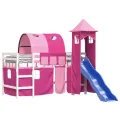 Lit mezzanine enfants avec tour rose 80x200cm bois pin massif