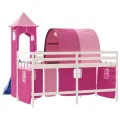 Lit mezzanine enfants avec tour rose 80x200cm bois pin massif