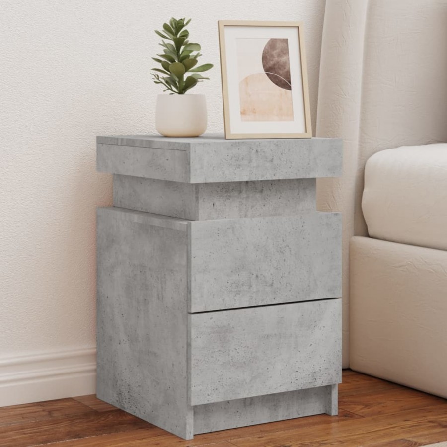 Table de chevet avec lumières LED gris béton 35x39x55 cm