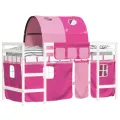 Lit mezzanine enfants et tunnel rose 90x200cm bois pin massif