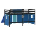 Lit mezzanine enfants et rideaux bleu 90x190cm bois pin massif