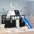 Lit mezzanine enfants et tunnel blanc/noir 90x190 cm pin massif