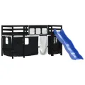 Lit mezzanine enfants et rideaux blanc/noir 80x200cm pin massif