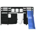 Lit mezzanine enfants et rideaux blanc/noir 80x200cm pin massif