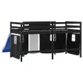Lit mezzanine enfants et rideaux blanc/noir 80x200cm pin massif