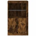 Armoire latérale avec lumières LED chêne fumé bois d'ingénierie