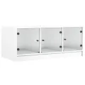 Table basse avec portes en verre blanc 102x50x42 cm