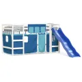 Lit mezzanine enfants et rideaux bleu 90x200cm bois pin massif