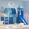 Lit mezzanine enfants avec tour bleu 90x190 cm bois pin massif