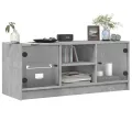 Meuble TV avec portes en verre gris béton 102x37x42 cm