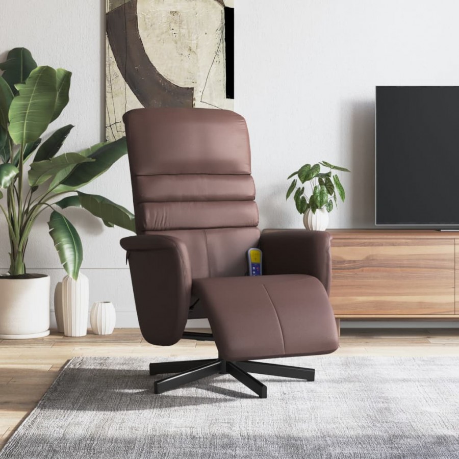 Fauteuil inclinable de massage repose-pieds marron similicuir