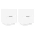 Armoires de chevet et lumières LED 2pcs blanc bois d'ingénierie