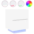 Armoires de chevet et lumières LED 2pcs blanc bois d'ingénierie