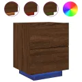 Armoires de chevet et lumières LED 2 pcs chêne marron