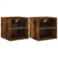 Meubles TV muraux et lumières LED 2pcs chêne fumé 30x28,5x30 cm