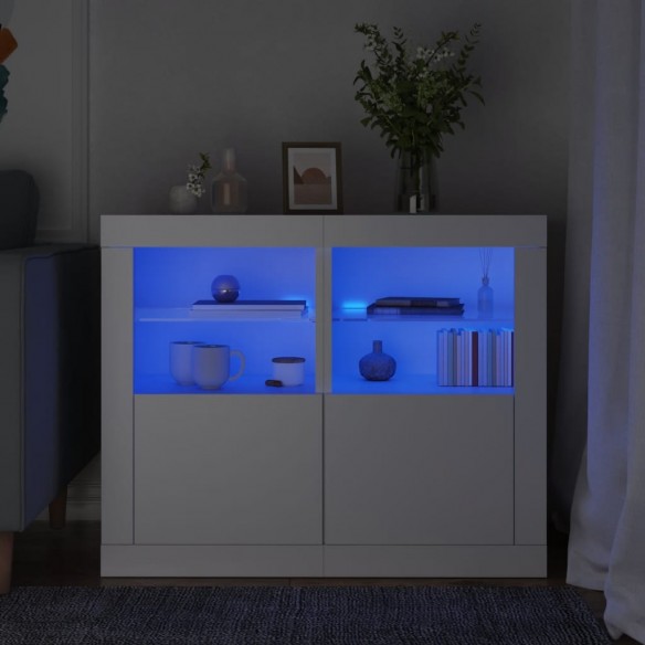 Armoires latérales éclairage LED 2 pcs blanc bois d'ingénierie