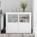 Armoires latérales éclairage LED 2 pcs blanc bois d'ingénierie