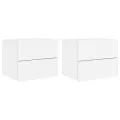 Tables de chevet murales avec lumières LED 2 pcs blanc