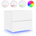 Tables de chevet murales avec lumières LED 2 pcs blanc