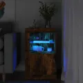 Armoire latérale avec lumières LED chêne fumé bois d'ingénierie