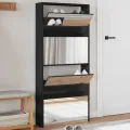 Armoire à chaussures avec miroir à 4 niveaux noir 63x17x134 cm
