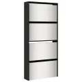 Armoire à chaussures avec miroir à 4 niveaux noir 63x17x134 cm