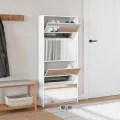 Armoire à chaussures miroir 4 niveaux blanc brillant