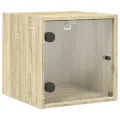 Table de chevet avec porte en verre chêne sonoma 35x37x35 cm