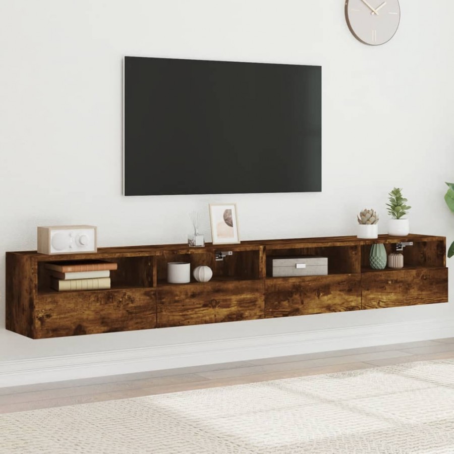 Meubles TV muraux 2pcs chêne fumé 100x30x30cm bois d'ingénierie