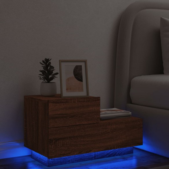 Table de chevet avec lumières LED chêne marron 70x36x40,5 cm