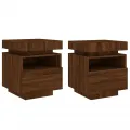Armoires de chevet avec lumières LED 2 pcs chêne marron