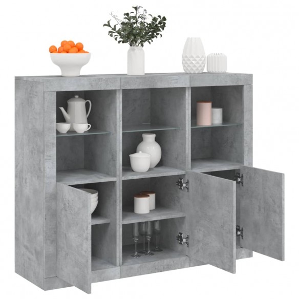 Buffets avec lumières LED 3 pcs gris béton bois d'ingénierie