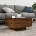 Table basse avec lumières LED chêne marron 55x55x31 cm