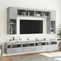 Meubles TV muraux et lumières LED 2pcs gris béton 60x30x40 cm