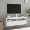 Meubles TV muraux avec lumières LED 2 pcs blanc 60x30x40 cm