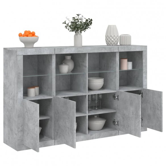 Buffets avec lumières LED 3 pcs gris béton bois d'ingénierie