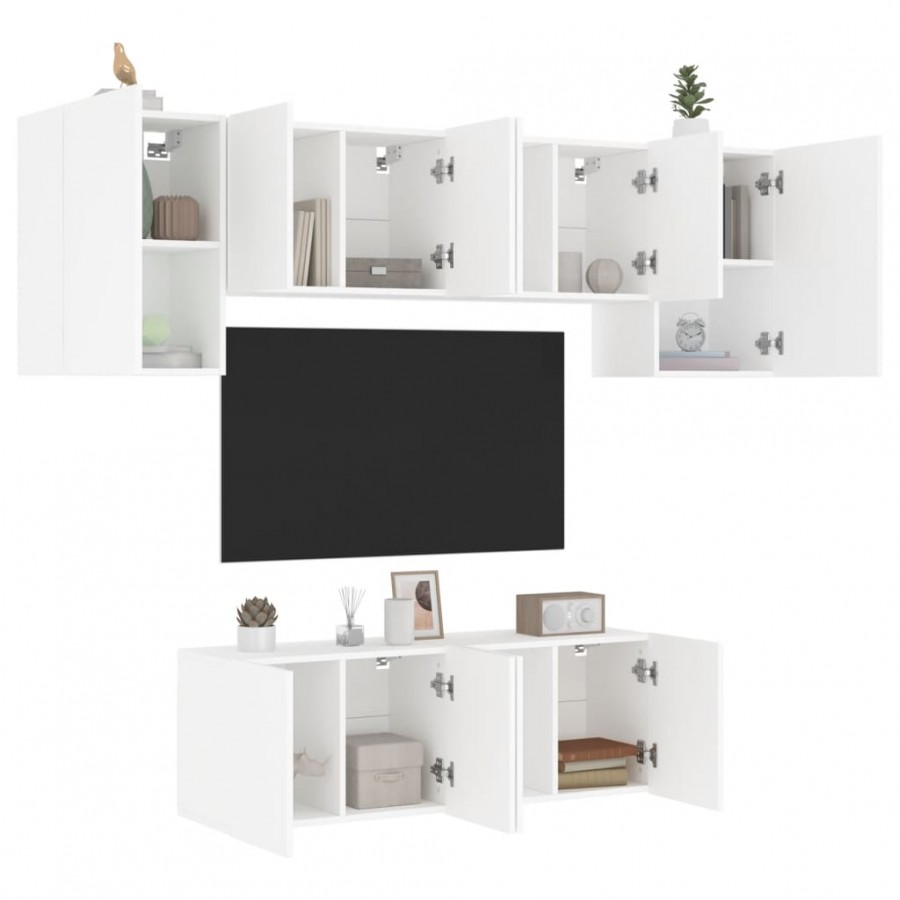 Unités murales TV 6 pcs blanc bois d'ingénierie